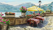 European city street color  illustration