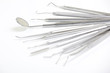 Set of metal medical equipment tools for teeth dental care
