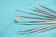 Set of metal medical equipment tools for teeth dental care