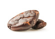 Cocoa beans closeup isolated on white