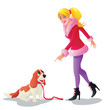 Vector: a girl with her dog, isolated a girl with her dog, isolated