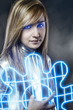 Photo: beautiful blonde with silver effects, communication and Internet beautiful blonde with silver effects, communication and Internet