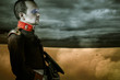 era soldier over desert background