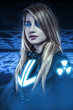 Dangerous, Girl with blue eyes, fantasy scene, future warrior