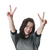 Foto: Frau zeigt victory-Zeichen Frau zeigt victory-Zeichen
