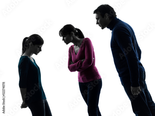 Photo: family father mother daughter dispute reproach silhouette family father mother daughter dispute reproach silhouette