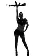 sexy woman in army uniform saluting kalachnikov silhouette