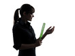 Photo: business woman teacher holding ruler silhouette business woman teacher holding ruler silhouette