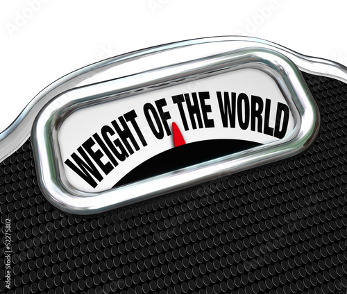 Illustration: Weight of the World Scale Words Burden Trouble Weight of the World Scale Words Burden Trouble