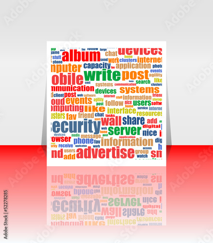 Illustration: Marketing advertising communication word cloud concept Marketing advertising communication word cloud concept