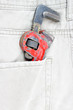 Blue jeans pocket with spanner