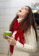 Colds woman gargling throat