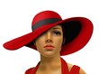 Mannequin in red with big hat