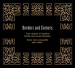 Set of gold seamless borders and corners isolated on black