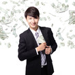 happy business man with us money