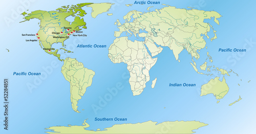 Illustration: Landkarte von Nordamerika und der Welt Landkarte von Nordamerika und der Welt
