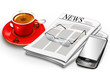 Zeitung mit Tasse Kaffe und Handy