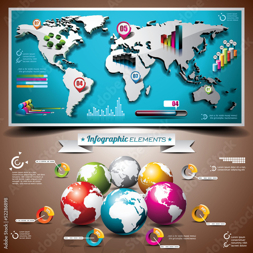 Vector: Vector world map design set of infographic elements Vector world map design set of infographic elements