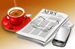 Büro mit Kaffe, Zeitschrift, Handy und Brille