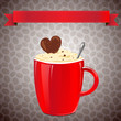 Vektor: Vector greeting card with coffee mug and ribbon Vector greeting card with coffee mug and ribbon