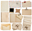 set of old paper sheets, book, envelope, postcards