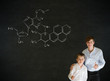 Thumbs up boy and teacher with science chemistry formula