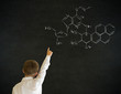 Hand up answer boy business man with science chemistry formula
