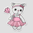 Vector illustration of a cute kitten with flowers