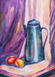 child's paiting - still life with metal coffee pot