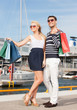 young couple in duty free shop