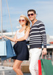 young couple in duty free shop
