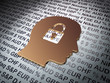 Finance concept: Golden Head Whis Padlock on Money background