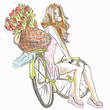 Girl resting on a bicycle and blowing bubble