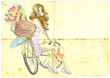 Girl resting on a bicycle and blowing bubble