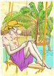 Girl sitting on a the seesaw and blowing bubble