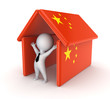 3d small person with flag of China.