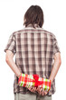 Rear view of man with small present