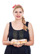 Happy woman with sweet strudel