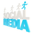 Human running symbolic figures over the words Social Media