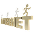 Human running symbolic figures over the word Internet