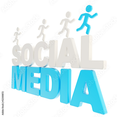 Illustration: Human running symbolic figures over the words Social Media Human running symbolic figures over the words Social Media