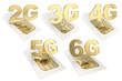 Illustration: 2g, 3g, 4g, 5g, 6g circuit microchip SIM card 2g, 3g, 4g, 5g, 6g circuit microchip SIM card
