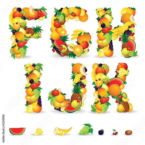 Illustration: Colorful Letters from Fruit and Berries. Clip Art Colorful Letters from Fruit and Berries. Clip Art