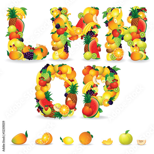 Illustration: Colorful Letters from Fruit and Berries. Clip Art Colorful Letters from Fruit and Berries. Clip Art