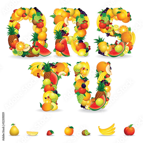 Illustration: Colorful Letters from Fruit and Berries. Clip Art Colorful Letters from Fruit and Berries. Clip Art
