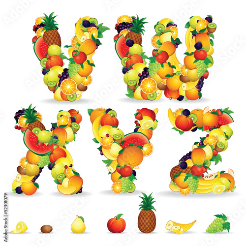 Illustration: Colorful Letters from Fruit and Berries. Clip Art Colorful Letters from Fruit and Berries. Clip Art