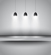 Shef with 3 spotlights lamp for product advertisement,