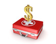 Sign of dollar on a red medical case.