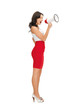 strict woman shouting in megaphone