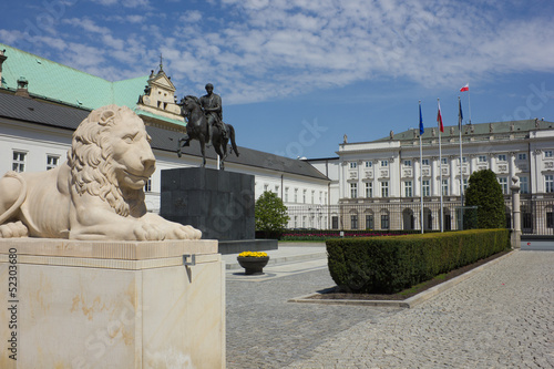 Photo: Palace of Polish President and statue of Jozef Poniatowski in W Palace of Polish President and statue of Jozef Poniatowski in W